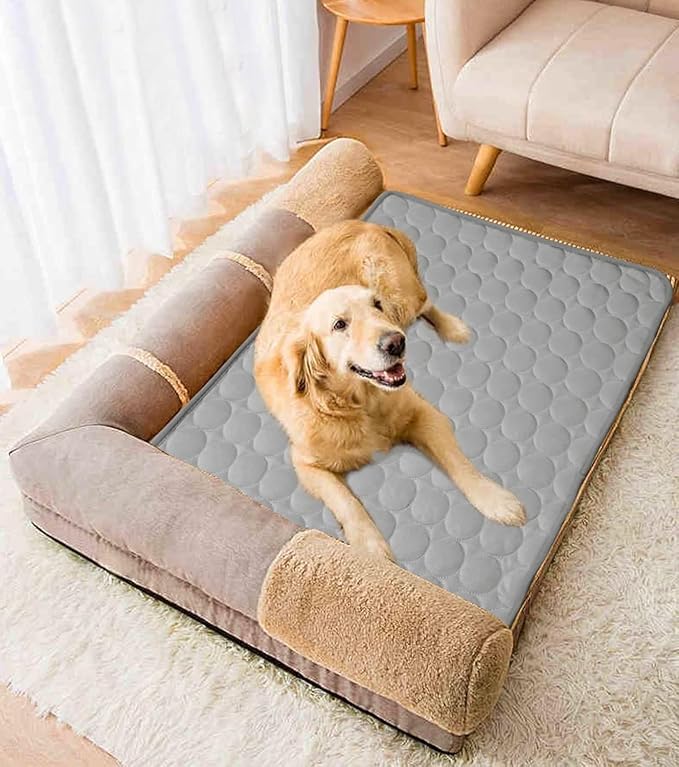 Cooling Mat for Dog Puppy Cat Washable Cooling Pad, Reusable Ice Silk Dog Self Cooling Mat, Sleeping Pad Blanket for Beds Kennels Couches Sofa Floors Car Seats, Large, Grey