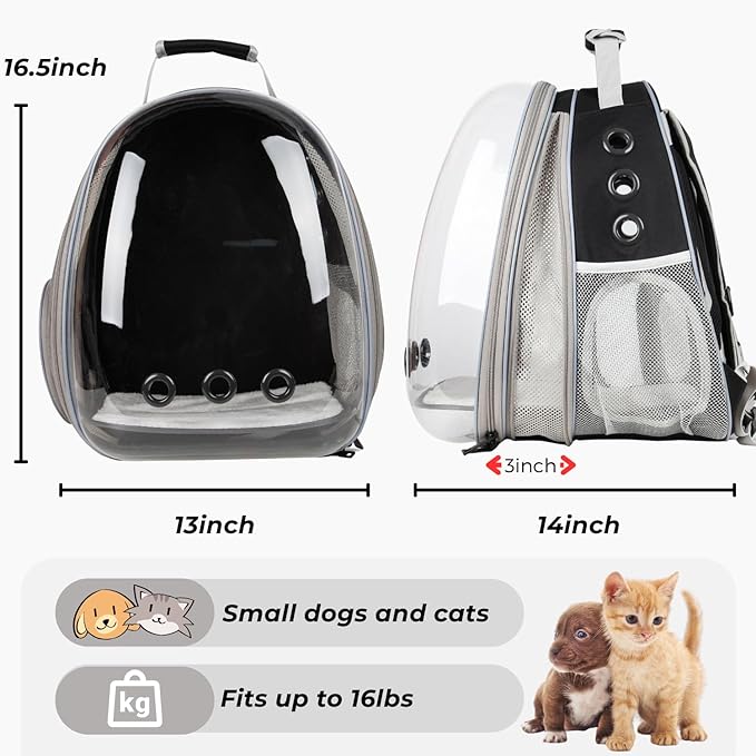 Lollimeow Cat Carrier Backpack, Expandable Bubble Pet Carrier for Cats and Small Dogs, Airline Approved Travel Backpack for Hiking, Walking & Outdoor Adventures - Supports up to 16 lbs
