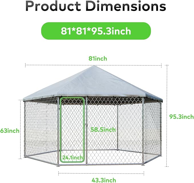 6.8x6.8 FT Large Outdoor Dog Kennel Outside with Heavy-Duty Steel Frame, Waterproof UV-Resistant Cover, Secure Lock, and Hexagonal Wire Fence