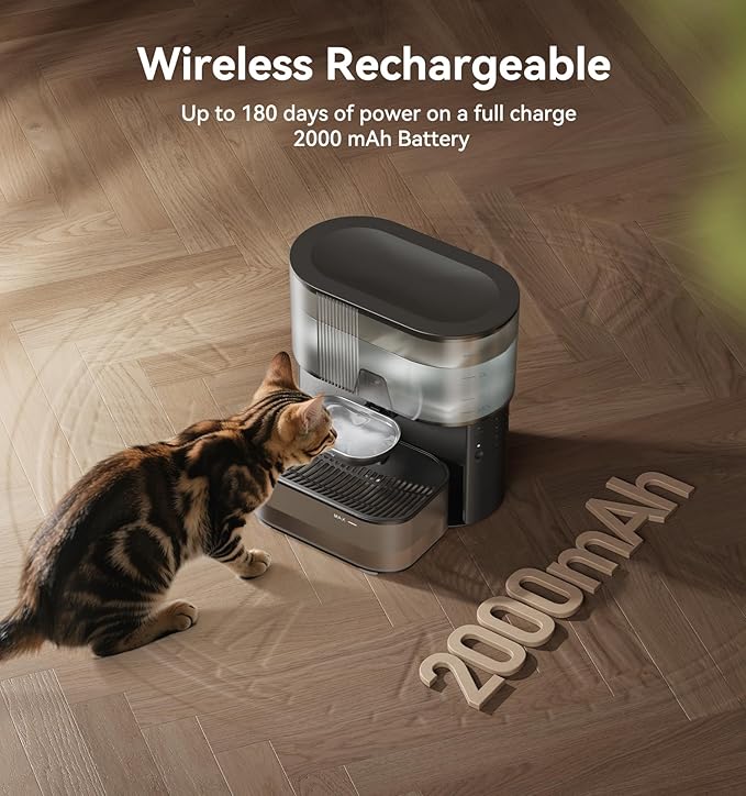 Wireless Cat Water Fountain No Filters, Wastewater Separation, FEELNEEDY Stainless Steel Bowl, 3.5L Pet Water Fountain for Cats & Dogs Dispenser, Black