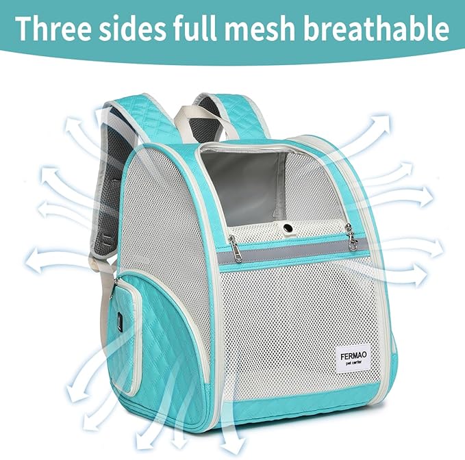 Cat Backpack Carrier for Small Dogs and Medium cat Puppy Kitten Bunny Pet Carrier Backpack Collapsible with Fully Ventilated Mesh with Safety Leash (LightGreen, 12.9" L x 10.62" W x 15.5" H - M)