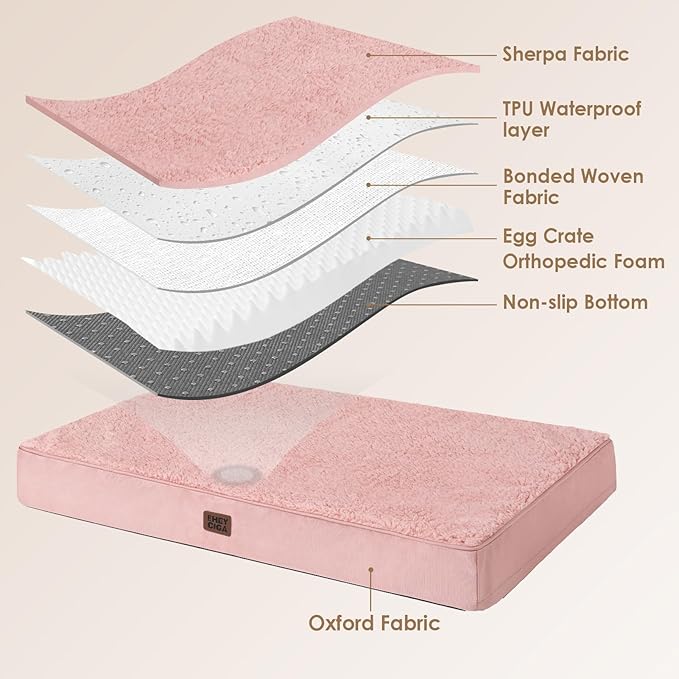EHEYCIGA Orthopedic Dog Beds for Large Dogs with Removable Washable Cover for Crate, Pink, 35x23