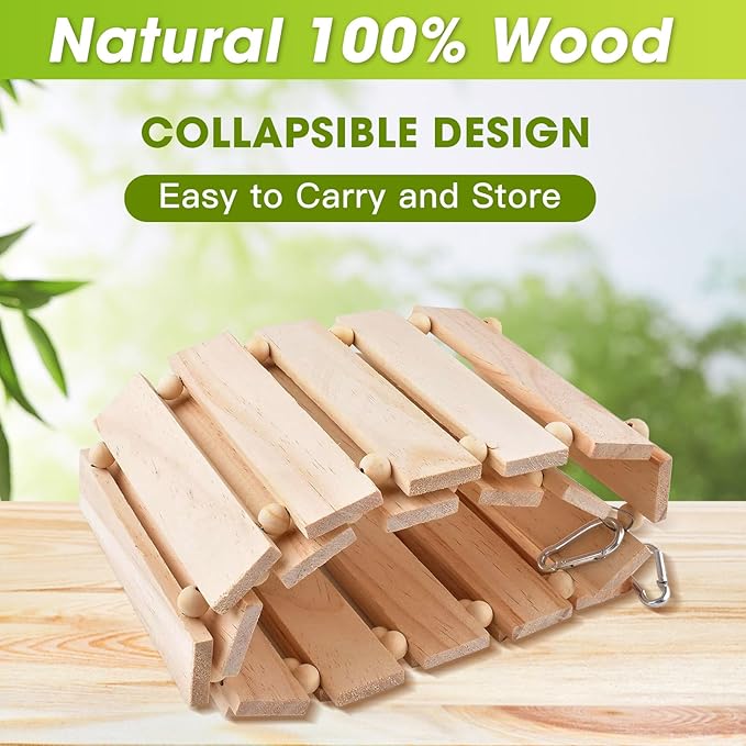 Jorewood Chicken Coop Toy Natural Wooden Chicken Swing & Bridge Toys Multi-Functional Poultry Perch with Wooden Beads (Safe for Chickens/Ducks)