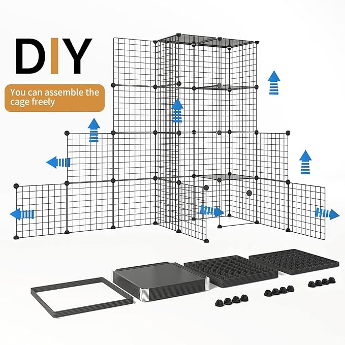 Oneluck Outdoor Cat House Cat Cages Enclosure with Super Large Enter Door, Balcony Cat Playpen with Platforms,DIY Kennels Crate Large Exercise Place Ideal for 1-3 Cats (55L x 28W x 55H)