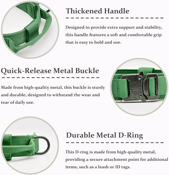 Tactical Dog Collar, Adjustable Military Training Nylon Dog Collar with Control Handle and Heavy Quick-Release Metal Buckle for Small Medium Large Dogs, Emerald Green S