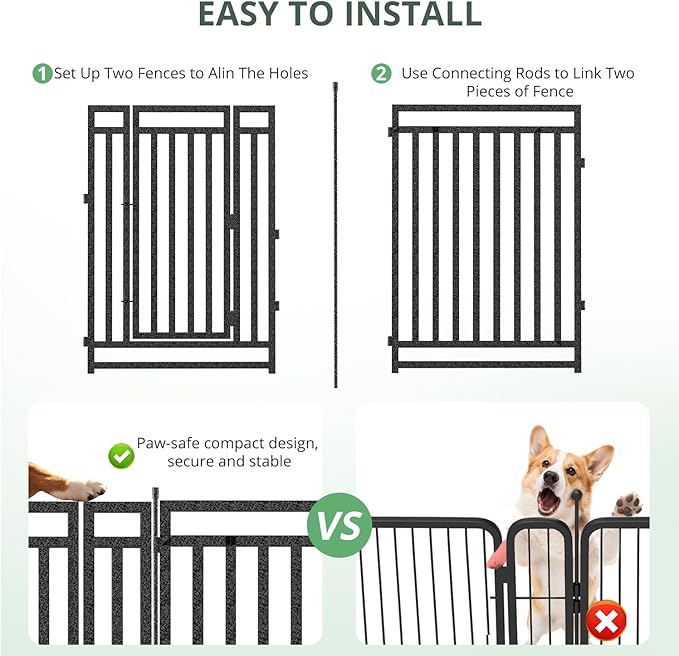 Dog Fence Outdoor for Yard Indoor Dog Playpen 40" Height 40 Panels Portable Dog Pen Metal Dog Kennel for RV Camping(Black-Silver)