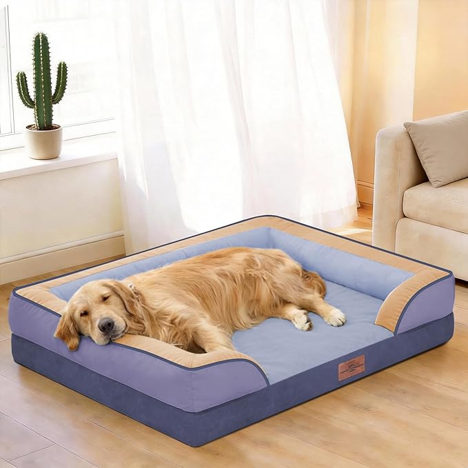 Comfort Expression Orthopedic Dog Bed for Extra Large Dogs 42x30 Inch, Waterproof Egg Crate Foam XL Pet Bed with Removable Bolsters, Dog Couch with Washable Cover & Non-Slip Bottom, Twilight Wave