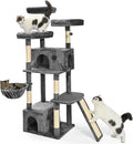 Amazon Basics Large Cat Tree Tower, Multi-Level Activity Center with 2 Large Condos, Multiple Sisal Scratching Posts and Hanging Pompoms, Gray, 68 Inches