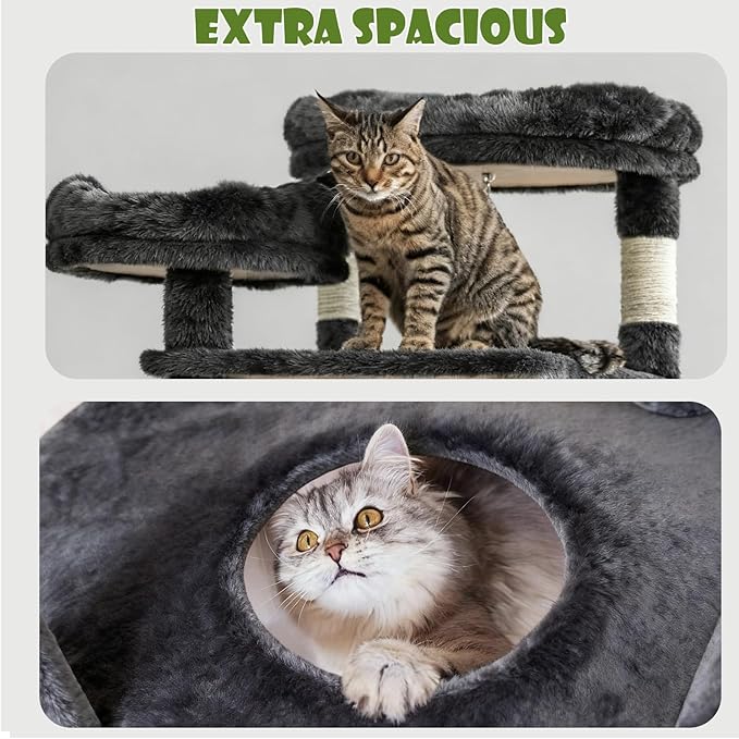 78.8" Large Cat Tree Tower for Indoor Kitties, Multi-Level Furniture Activity Center for Tall Cat Condo with Cozy Perches,Sisal Scratching Posts,Hammock and Basket (78.8 inch Dark Gray)