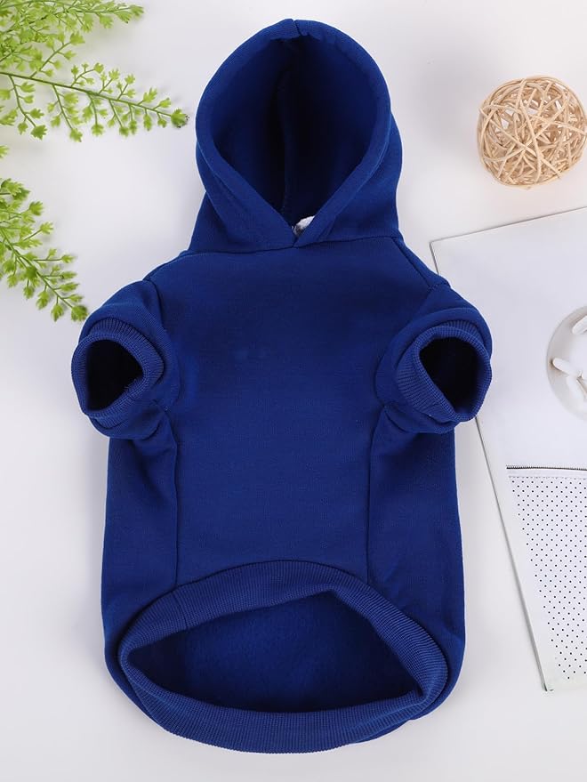 QWINEE Basic Dog Hoodie Sweatshirt Puppy Sweater Warm Cat Costumes Pet Clothes for Chihuahua Puppy Kitten Small Medium Dogs Royal Blue Medium