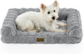 Faux Rabbit Fur Orthopedic Dog Bed, Dog Bed for Medium Size, Supportive Foam Pet Sofa with Waterproof Lining Cover, Washable U-Shaped Pet Couch with Anti-Slip Bottom, Grey M 30x20x6.5 inch
