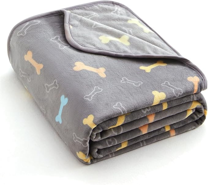 Allisandro Luxurious Dog Blanket, 350 GSM Super Fuzzy Microplush Fleece Pet Blankets for Small Medium Large Dogs and Cats, Grey Bone, 32 x 24 Inches