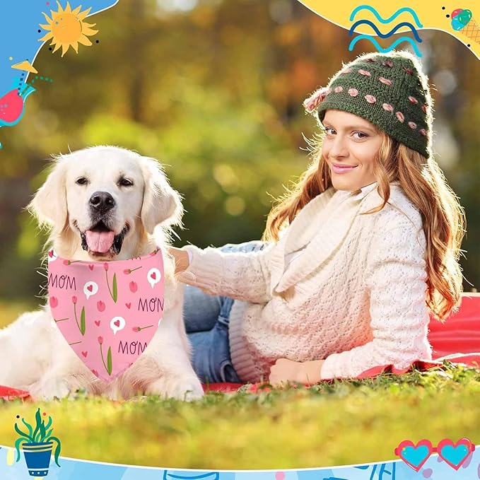 Mothers Day Dog Bandanas, 2 Pack Reversible Super Mom Pet Scarf for Boy and Girl, Triangle I Love My Mom Bandana for Small Medium Large and Extra Large Dogs