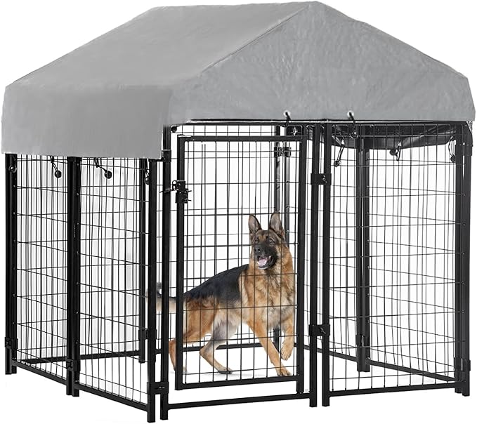 Welded Wire Dog Kennel Heavy Duty Playpen Included a Roof & Water-Resistant Cover 4'x4'x4.3'