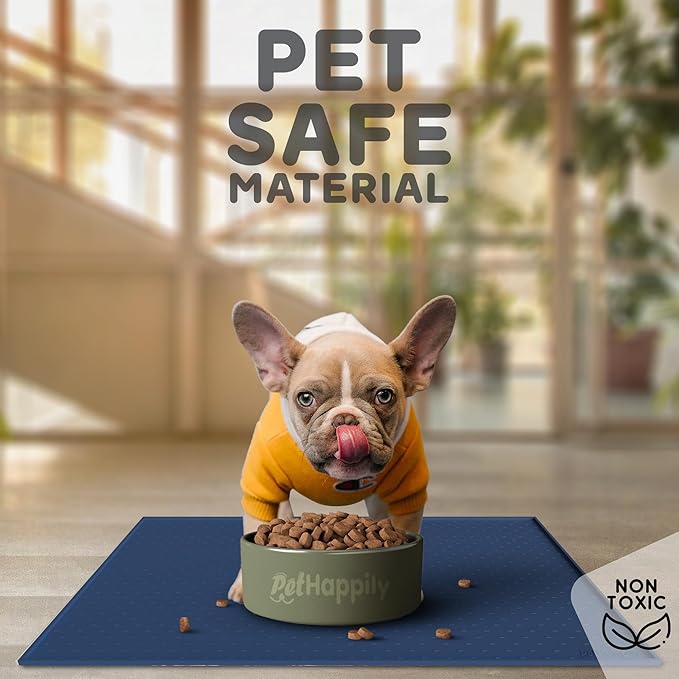 Dog Food Mat - Raised Edges Dogs Mat for Food and Water Prevent Spill, Waterproof Cat Food Mats Protect Floors, Easy Clean Dog Bowl Mats for Food and Water, Silicone Pet Food Tray
