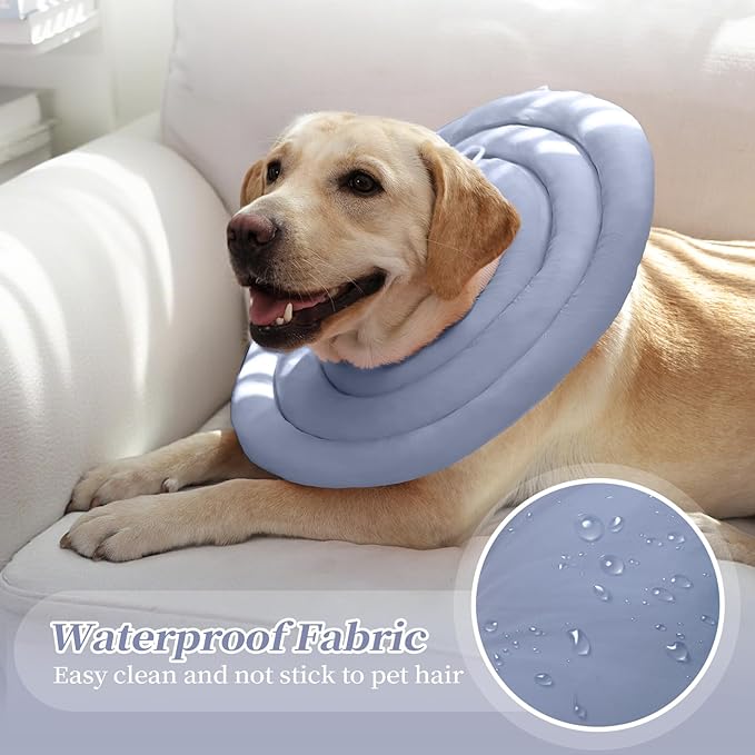 IDOMIK Dog Recovery Collar, Waterproof Soft Dog Cone After Surgery, Comfy Protective Elizabethan Collar Alternative for Dogs Cats, Adjustable Pet Neck Donut Cone Anti-Licking Biting Wounds,Blue,M