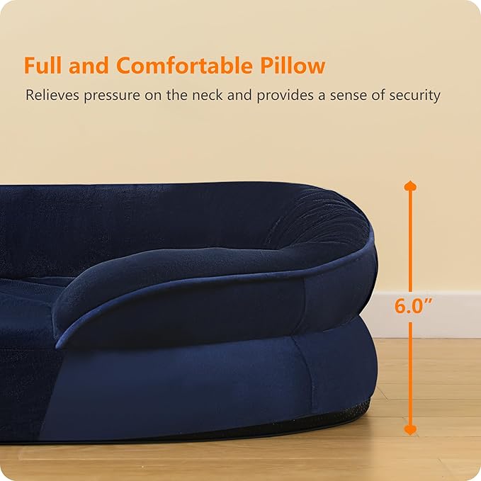 Dwanton Orthopedic Dog Bed for Medium Dogs with Gel Memory Foam, Waterproof Dog Sofa, Washable Pet Bed with Four Sided Bolster Cushion, Removable Cover & Non-Slip Bottom, 35", Navy Blue
