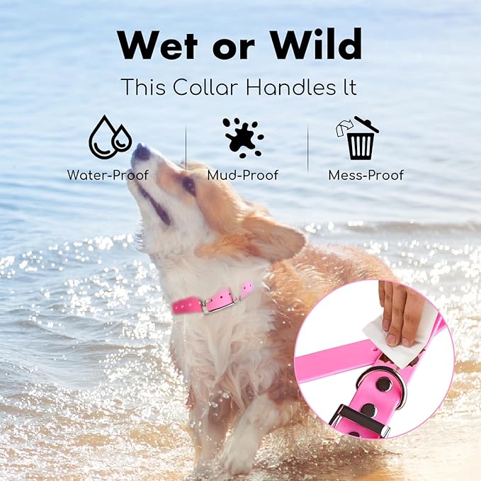 4.2FT Dog Collar and Leash Set, PVC Waterproof Adjustable Odor Proof Pet Collars Leashes, Easy to Clean, Surface 3D Cube Effect, Dog Leash for Small Dogs, Pink