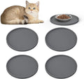 Arespark Cat Food Mat, Set of 4 Nonslip Waterproof Feeding Bowl Silicone Mats with Raised Edges for Food Water Prevent Spills, Round Eating Plates Tray for Dog Cat Puppy Kitten, 8'' x 8''