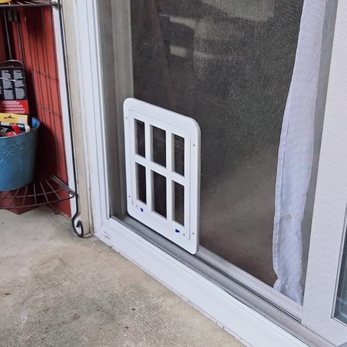 NAMSAN Dog Screen Door, Passage Size 12 x 16 inches, Dog Door for Screen Door, Large Pet Door for Sliding Door, Magnetic Automatic Closing, Self-Assembly, Lockable, White ﻿