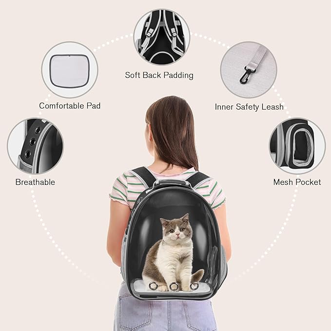 Cat Carrier Backpack, Pet Carrier Backpack Front Pack for Small Medium Cat Puppy Dog Carrier Backpack Bag Space Capsule, Pet Carrier for Travel Hiking Walking Camping (Black)