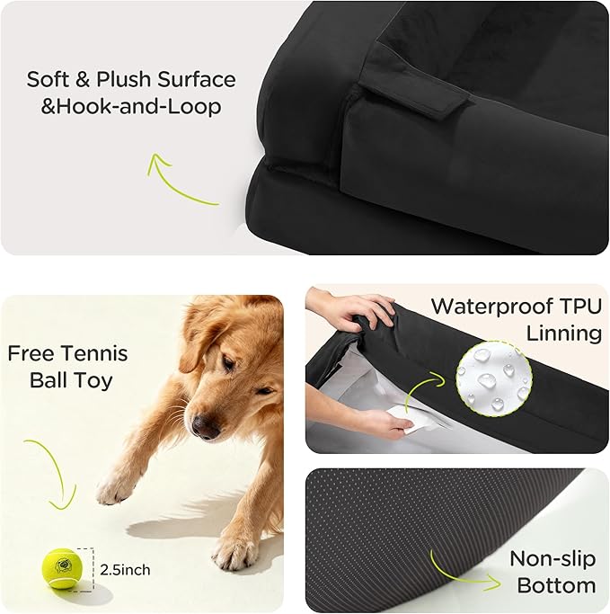 Extra Large Dog Bed, Orthopedic XL Washable Bed for Big Dog Waterproof Pet Couch Sofa Bolster with Removable Cover, Non-Slip Bottom, Tennis Ball Toy, 42x30
