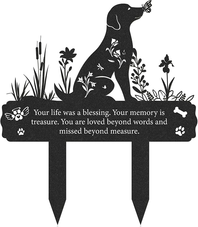 Grave Markers for Cemetery for Dog, Metal Grave Markers Yard Memorial Pet Dog, Garden Stake Decorations for Cemetery for Loss of Pet Outdoors Decor (12 X 14.5 Inches)