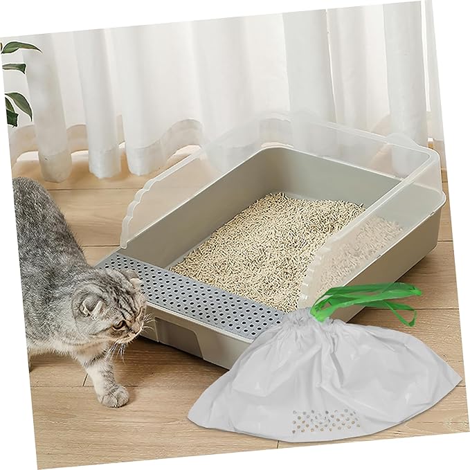 7Pcs Cat Litter Filtering Pouch Durable White Cat Litter Supplies with Automatic Closing Design for Easy Waste Pickup and Efficient Cleaning