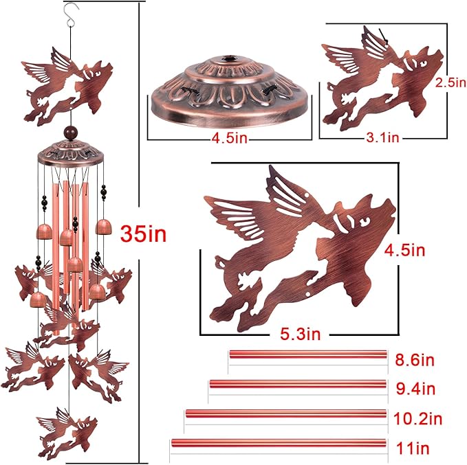 Flying Pig Wind Chimes, Gifts for Mom & Grandma & Woman & Family & Neighbor, Pigs Decoration for Home,Garden,Balconies,Room,Patio,Indoor,Outdoor Wind Catcher, Memorial Windchime, Blessing Wind Bells