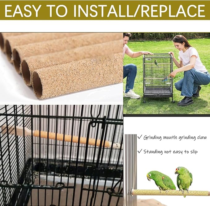 12-Pack Large Sanded Perch Covers for Parakeets,3/4" Diameter | Bird Accessories | Pet Bird Supplies | Bird Perches for Cage Parrotlets, Canaries and Other Small Birds (12pcs Large 10" L x 3/4" D)