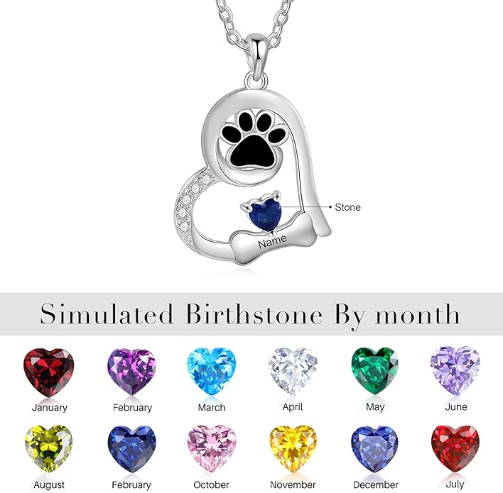 Personalized Cute Dog Cat Paw Name Necklace Forever Love Custom Heart Pendant Pet Name Necklace Gift for Pet Lovers