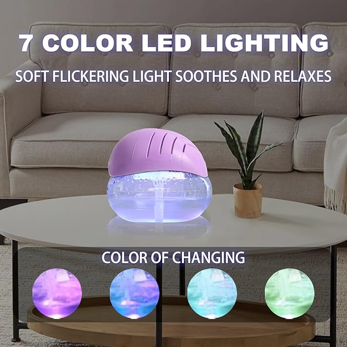 Air freshener (Purple) - for Home, Bedroom and Office - Essential Oil Aroma Diffuser with LED Coloured Night Light with Soothing Water Flow Sound - Water Filtered air Purifier for Pets and Smokers.