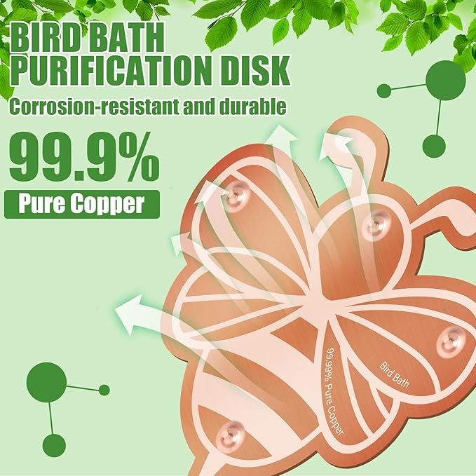 4 Pack Bird Bath Copper Disk Bird Bath Purification Disk with Triple-Point Support 99.99% Pure Copper Water Cleaner for Outside Bowl, Physical Safe Clean Water(Bee)