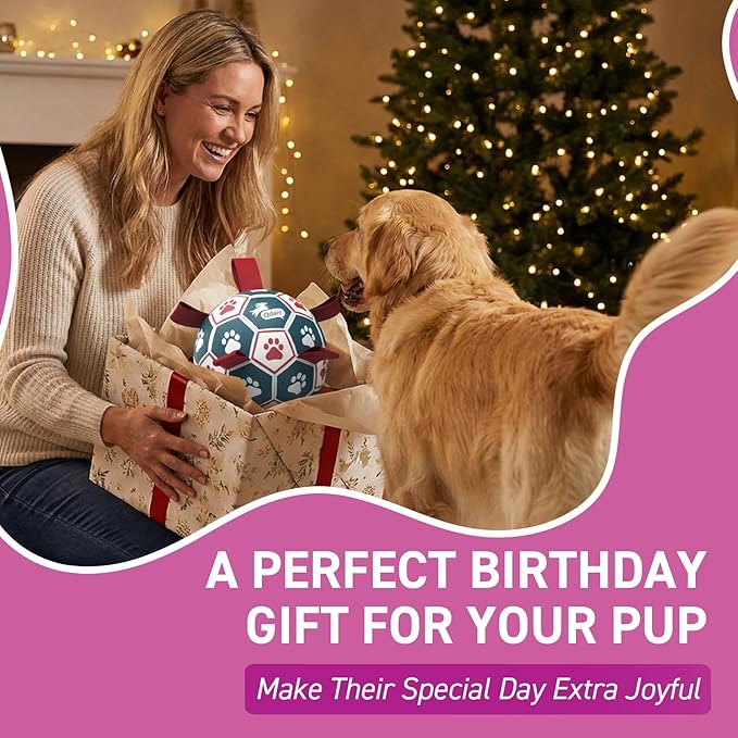 QDAN Extra Large Soccer Ball with Straps, Interactive Dog Toys for Tug of War, Puppy Birthday & Water Toy, Large Dog Balls - Blue & Red (9 Inch)