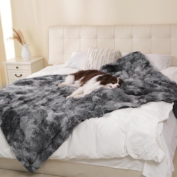 gogobunny Waterproof Dog Blanket for Couch & Furniture Protection - Super Soft Reversible Throw for Large Dogs & Cats, Calming Washable Fur & Sherpa Pet Blanket(60x80 Inch, Tie-dye Grey)