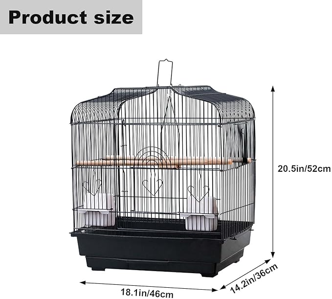 TrailBlaze 20.5Inch Bird Travel Cage with Handle, Metal Bird Carrier with Food Container, Wooden Perch & Pull-Out Tray, Portable Birdcage for Small Parrots Lovebirds Canaries Cockatiels Conures