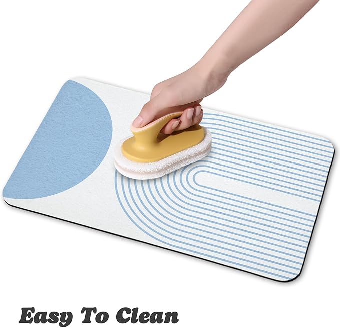 Dog Food Mats for Floors Waterproof, Cat Water Bowl Mats Pet Feeding Absorbent Mat Placemats for Food and Water Blue Bohemia 24 * 32 inch