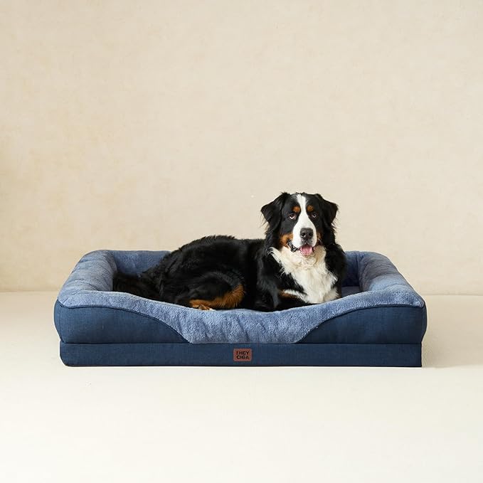 EHEYCIGA Orthopedic Dog Bed for Large Sized Dog, 41x27x7.5 Inch Large Memory Foam Dog Couch Bed with Sides, Waterproof Liner & Washable Removable Cover, Bolster Pet Sofa, Navy