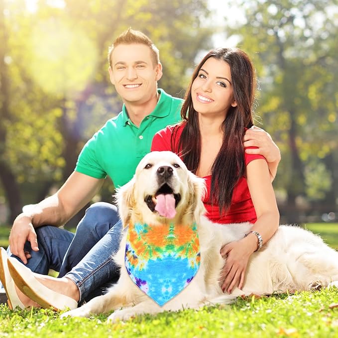 Silkfly 50 Pcs Summer Tie Dye Dog Bandanas Bulk Pet Scarf Grooming Salon Triangle Washable Dog Bib Kerchief for Large Pet Birthday Party(X-Large)