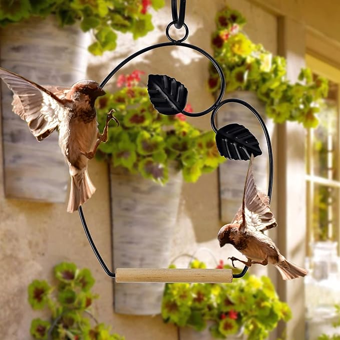 winemana Set of 3 Hummingbird Swings, Rust Resistant Metal Frame, Wooden Dowel, Attach to Bird Feeders, Perfect for Hanging Indoor Office Outdoor Trunk Lawn Patio Garden