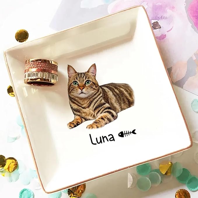 Custom Pet Photo Ring Dish, Personalized Pet Portrait Jewelry Dish, Pet Lover Gift, Dog Mom Cat Mom Gift, Custom Pet Trinket Tray, Decorative Trinket Dish for Dog and Cat Lovers