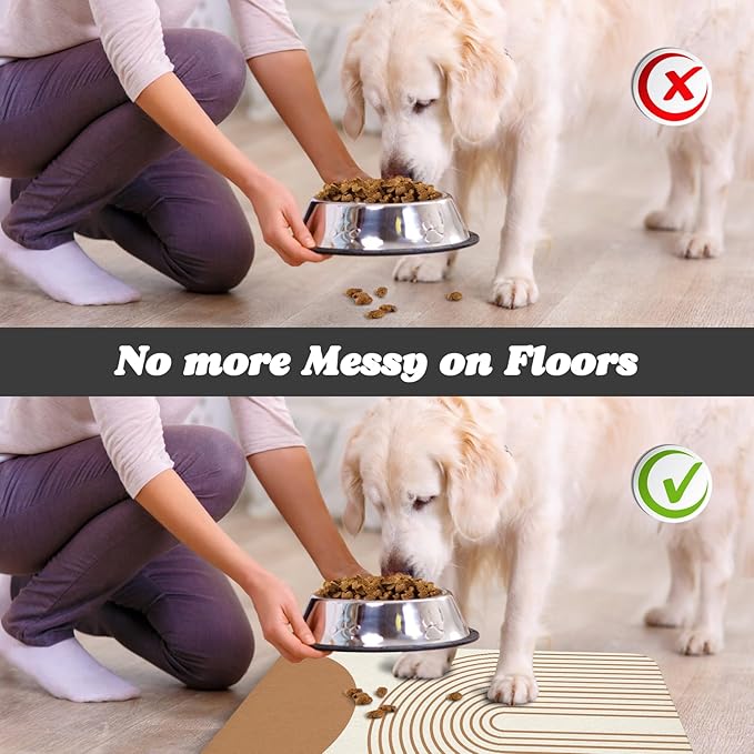 Dog Food Mats for Floors Waterproof, Cat Water Bowl Mats Pet Feeding Absorbent Mat Placemats for Food and Water Beige Bohemia 24 * 32 inch