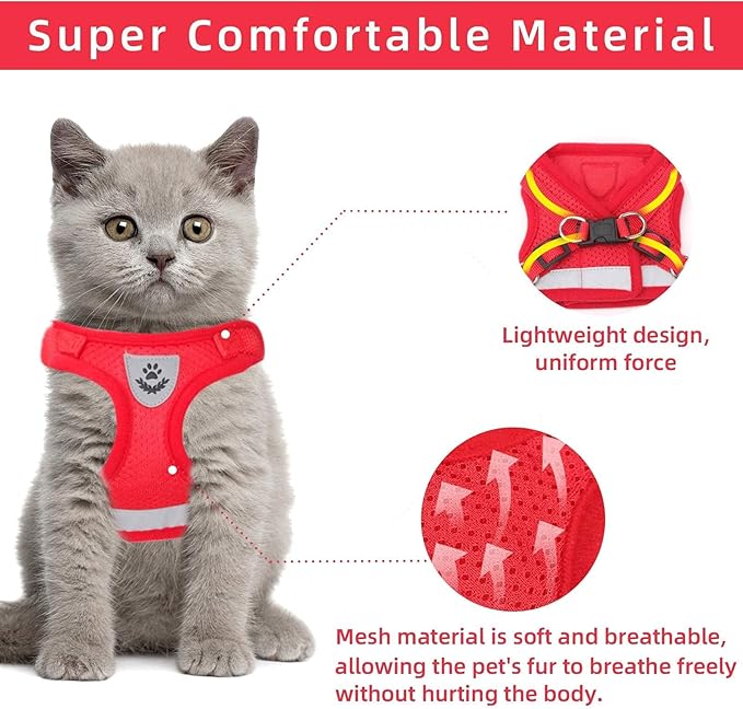 Cat & Dog Vest Harness - All Weather Mesh, Reflective Strap, Step-in Adjustable for Small Cats & Dogs (Red, XS)