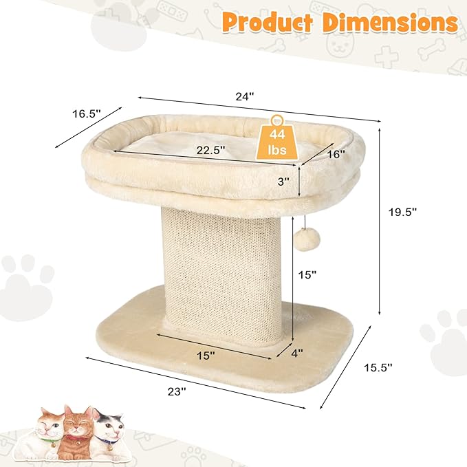 Tangkula Cat Tree for Indoor Cats, 2-Tier Cat Tower with Top Perch & Sisal Scratching Panel & Jingling Fur Ball Toy, Cozy Cat Bed with Scratching Post, Modern Small Kitten Activity Center (Beige)