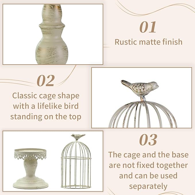 Birdcage Candle Holder Decorative Bird Cages for Weddings Vintage Candlestick Holders Wedding Candle Centerpieces for Tables Iron Candleholder Set Home Decor Distressed Ivory