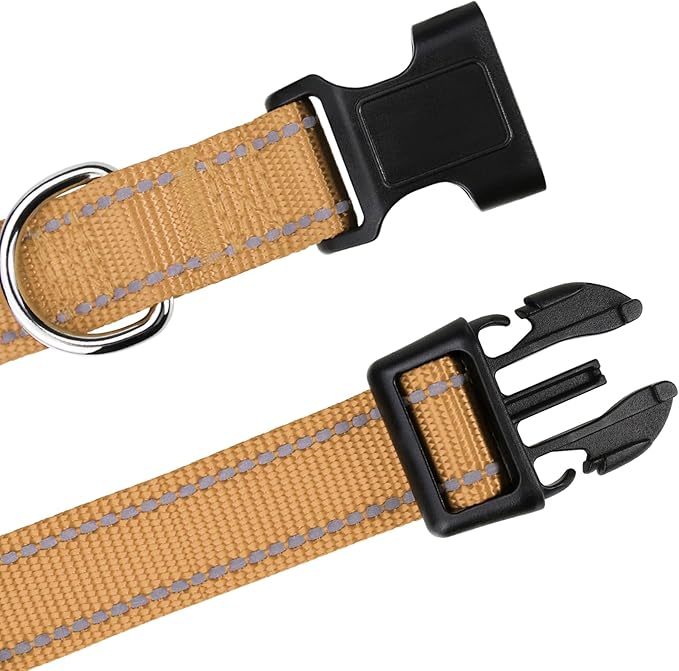 TagME Reflective Nylon Dog Collars, Adjustable Classic Collar with Quick Release Buckle for Extra Large Dogs, Khaki, 1¼" Width