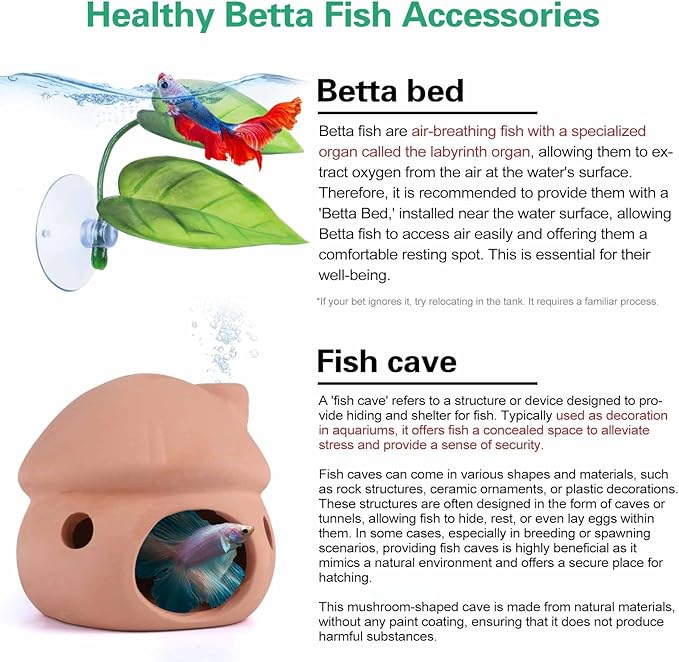 Betta Fish Tank Accessories,Pleco Caves for Aquarium,Fish Aquarium Decoration,Smalland Shrimp Breeding Cave Don't Contain Paint,Natural Ceramics Mushroom House