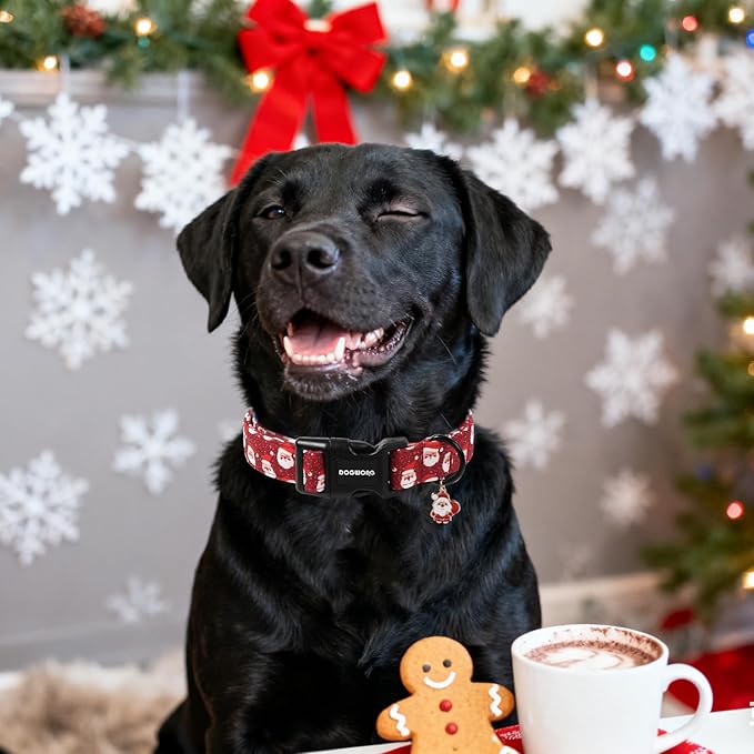 DOGWONG Christmas Dog Collar, Red Santa Claus Print Cute Dog Collars Winter Holiday Male Female Adjustable Dog Collar for Small Medium Dogs