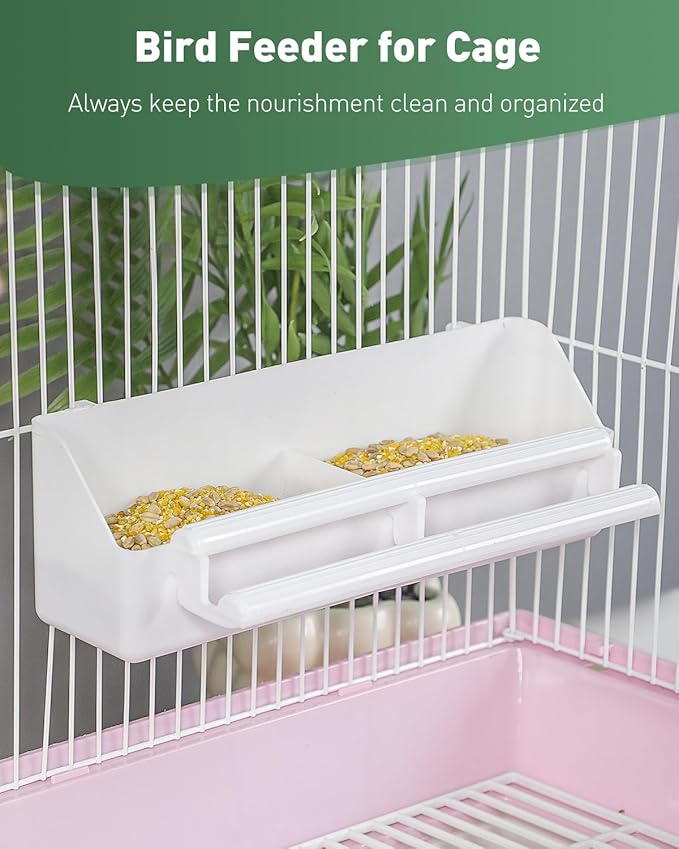Pawfly 1 Pack Bird Feeder for Cage Hanging Plastic Feeder with Hooks Bird Water Dispenser with Perches Water Feeders for Cage Parrot Food Bowl for Parakeet Cockatiel Canary