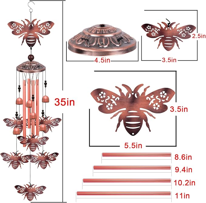 Outdoor Bees Wind Chimes, Gifts for Mom & Grandma & Family, Music Wind Catcher, Mobile Bee Ornaments, Memorial Windchime, Blessing Wind Bells for Indoor,Home,Balcony,Lawn,Tree,Yard, Garden Decoration